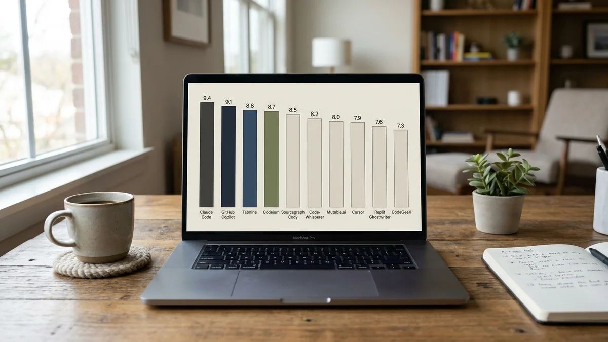 Bar chart comparing ratings of top AI coding assistants in 2026
