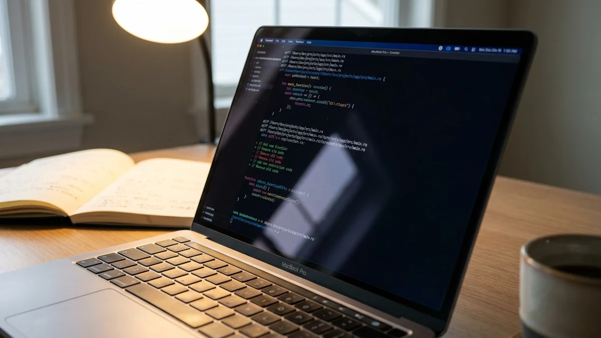 MacBook screen showing terminal with active code editing session