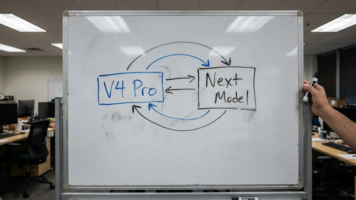 Whiteboard sketch of a DeepSeek model migration plan with hand-drawn arrows