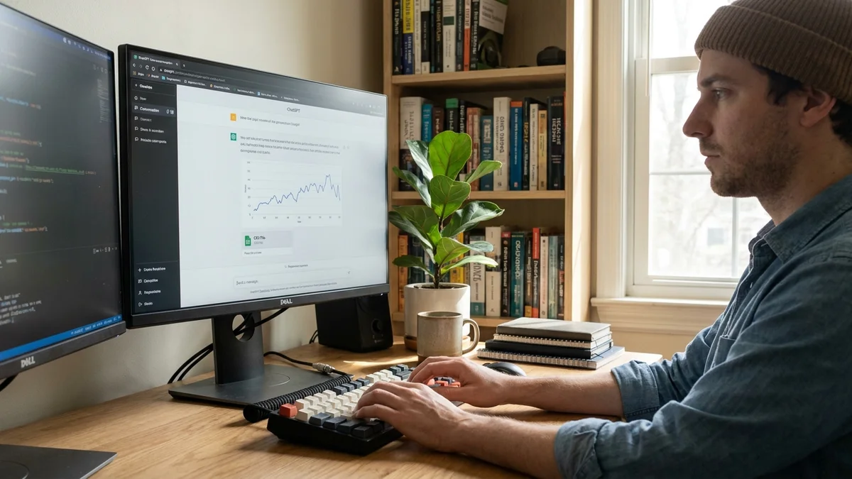 Developer viewing a ChatGPT-generated chart on a desktop monitor