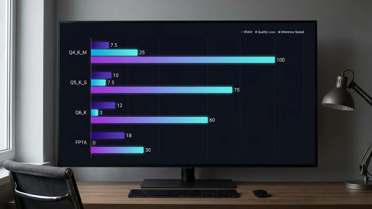 Horizontal bar chart comparing Q4_K_M, Q5_K_S, and Q6_K quantization quality and VRAM trade-offs for 9B parameter models