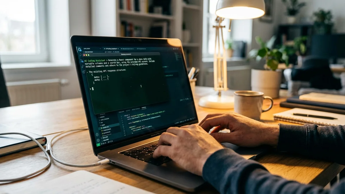 Developer typing a detailed prompt to an AI coding assistant in terminal