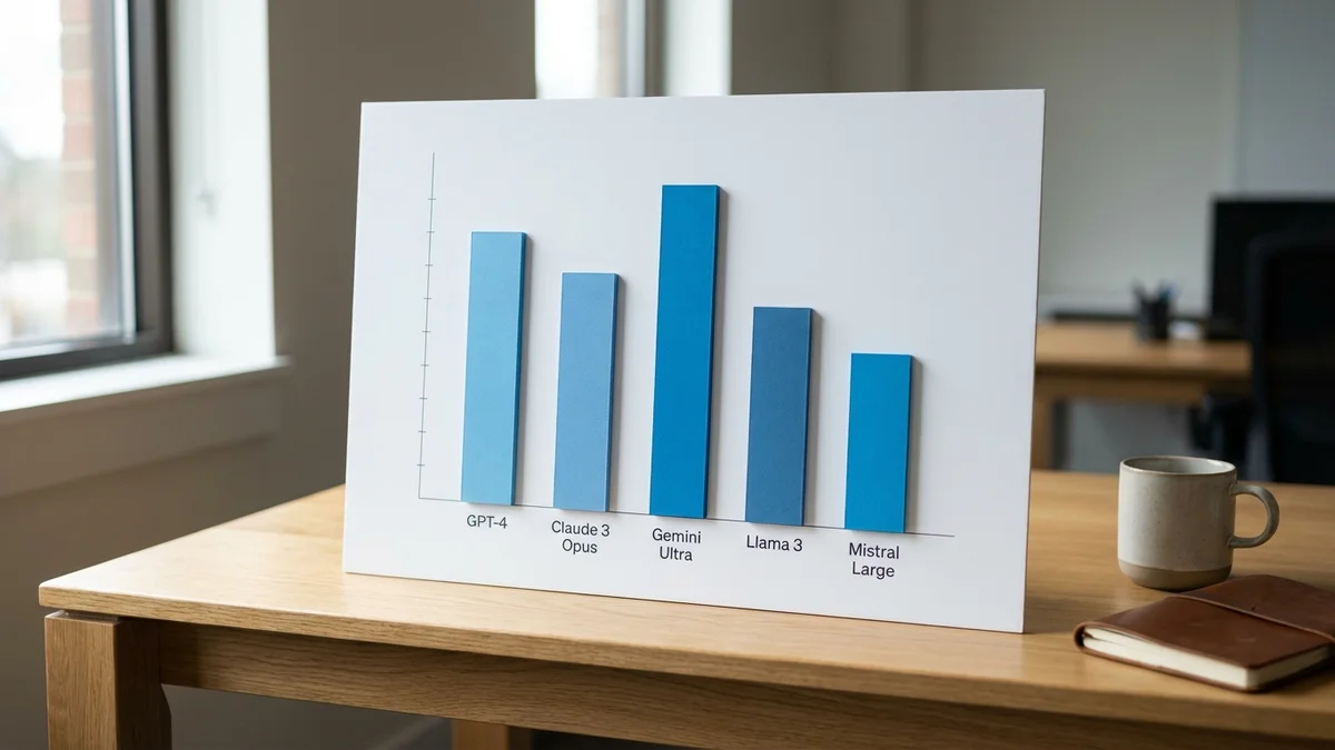 Bar chart showing MMLU scores for top five AI models in 2026