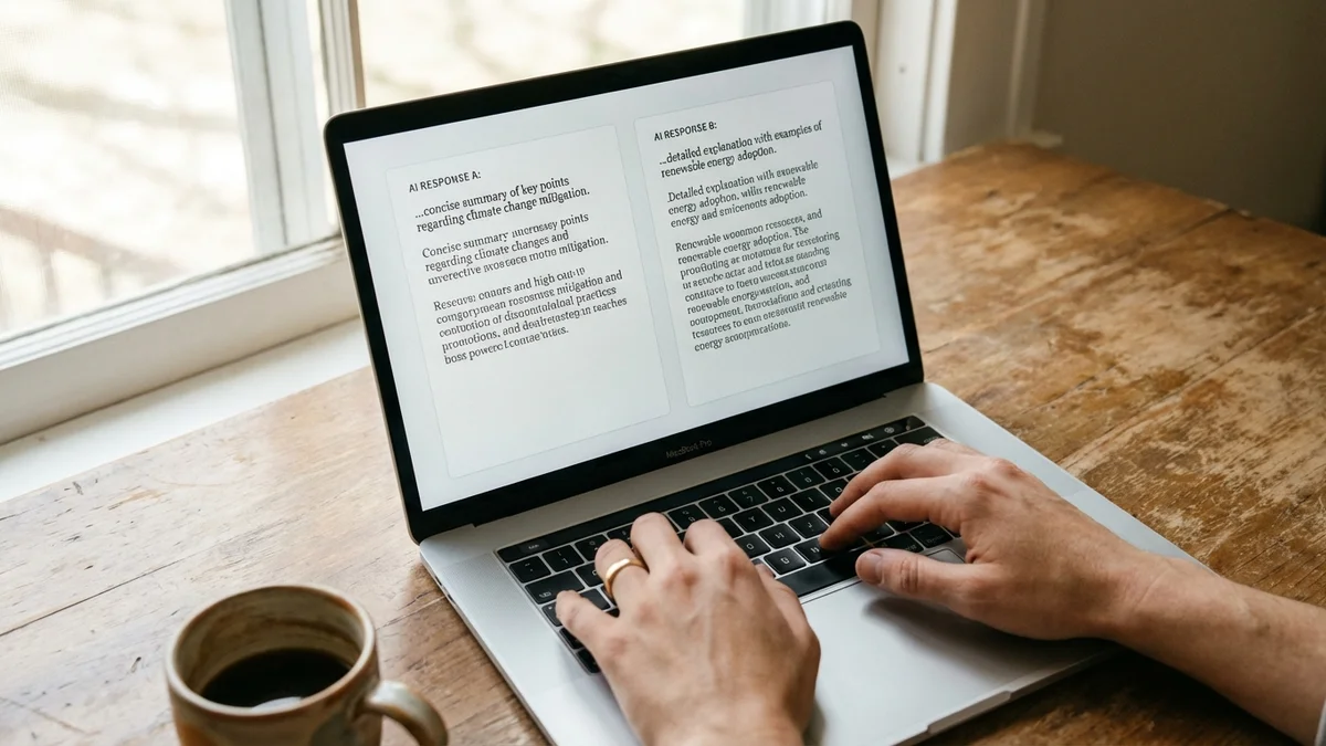 Person comparing AI chatbot responses side by side on a MacBook