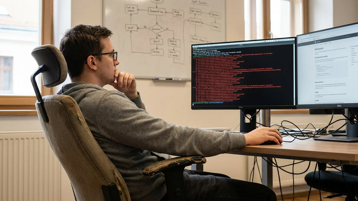 Developer reviewing error output while debugging an AI agent