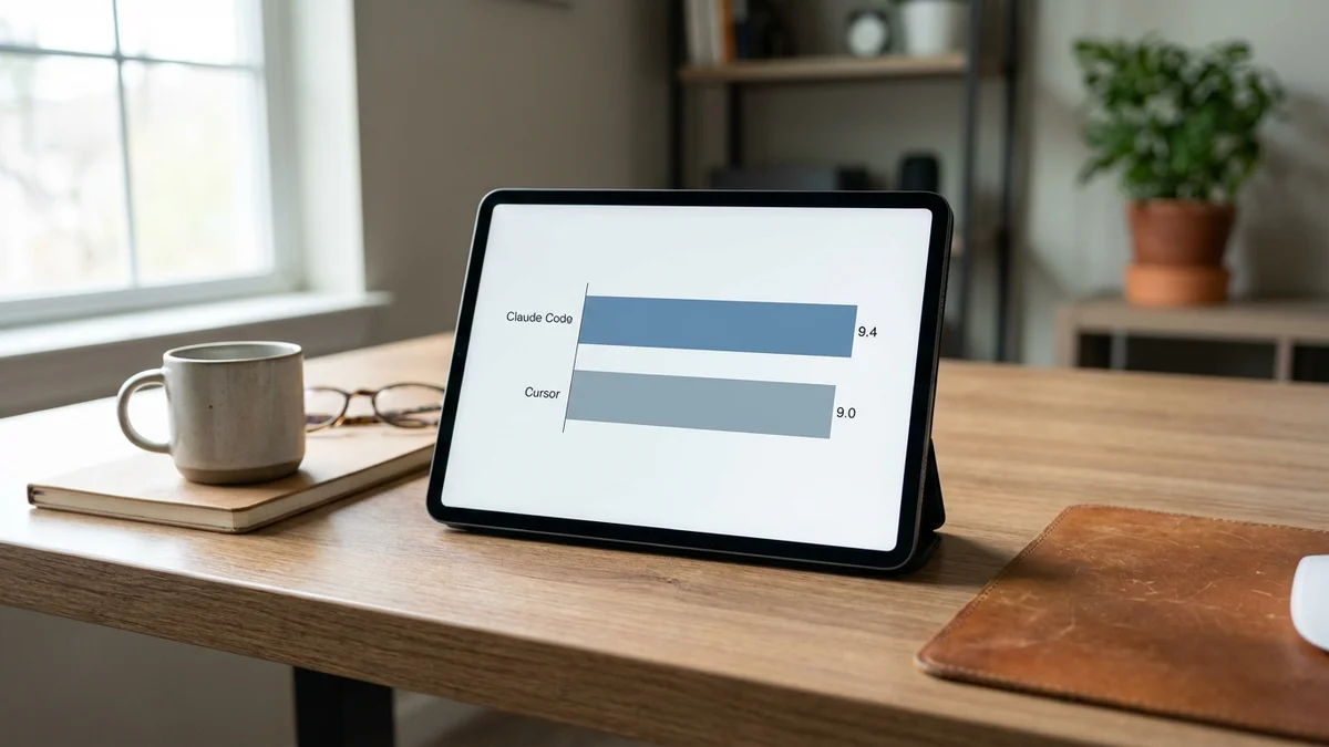 Bar chart comparing ratings of six AI coding tools in 2026