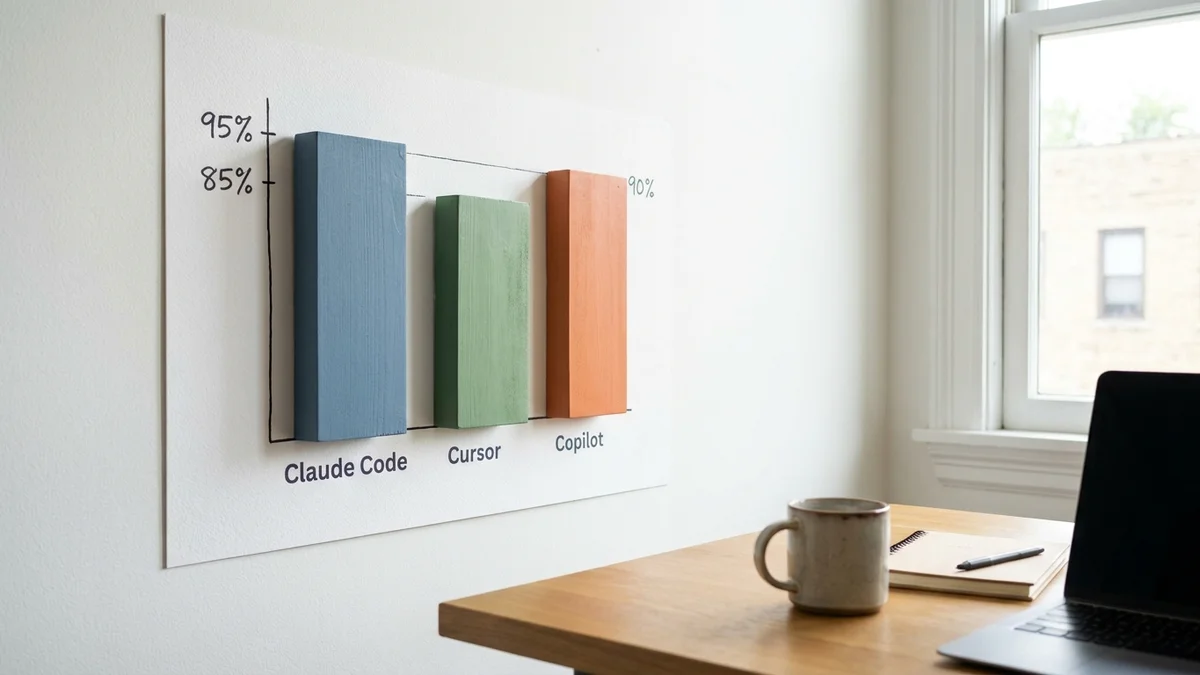 Bar chart showing SWE-bench Verified scores for Claude Code Cursor and Copilot