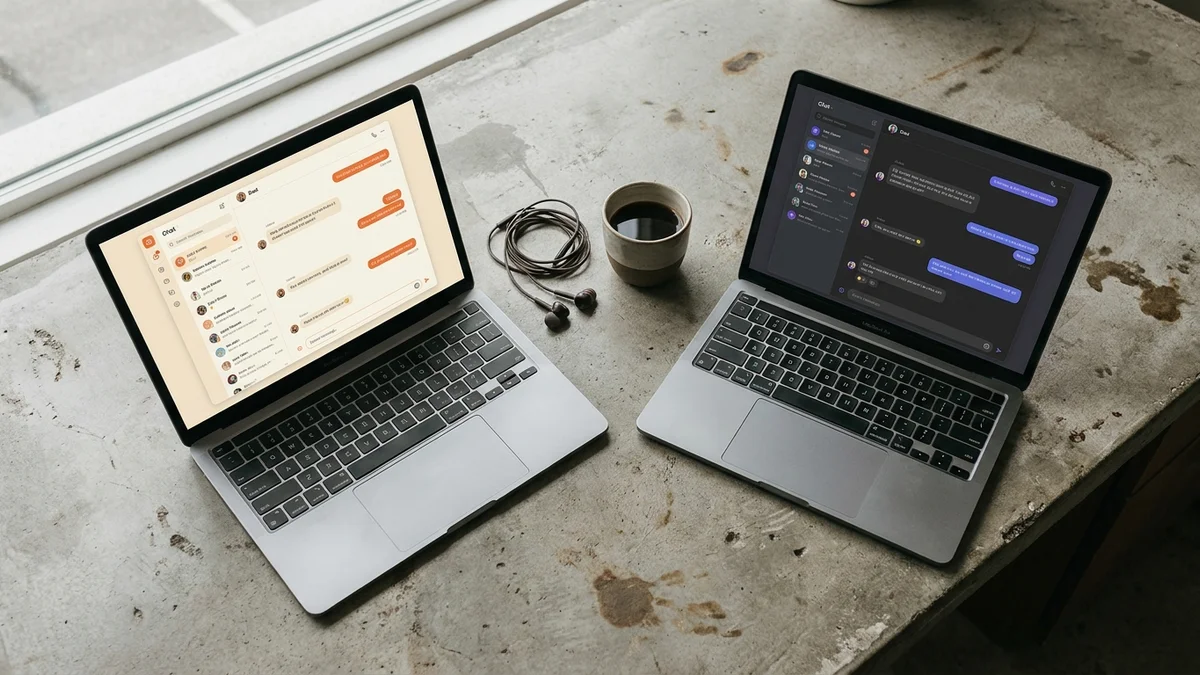 Two laptops side by side displaying Claude and ChatGPT interfaces on a modern desk