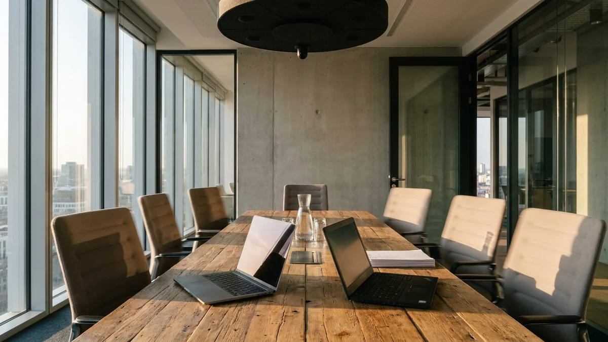 Conference room with ceiling microphone array used in far-field ASR testing