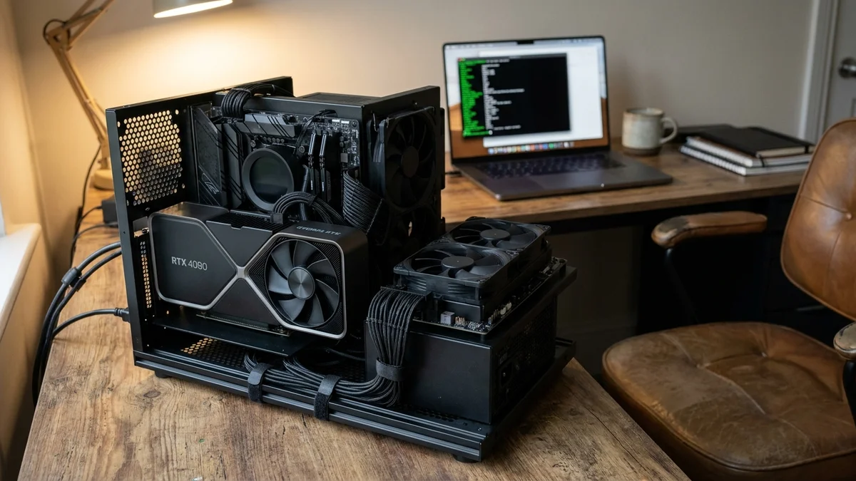 Home GPU rig with dual RTX 4090 cards used for local LLM fine-tuning