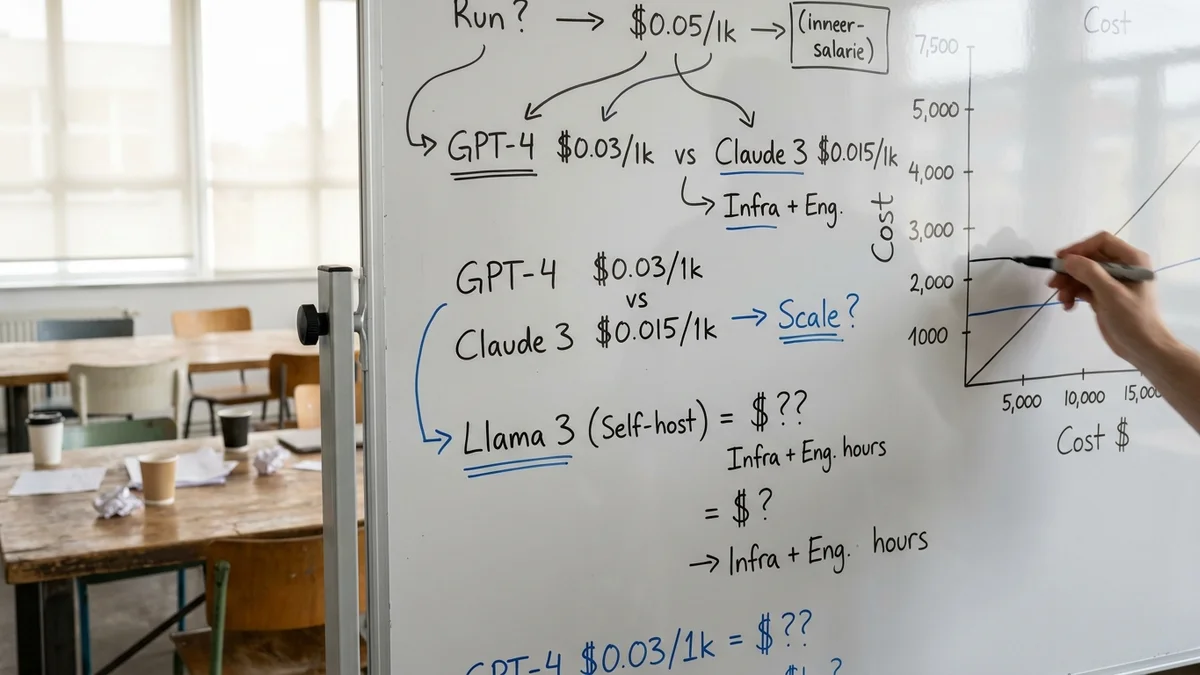 Whiteboard with handwritten cost calculations comparing Gemini model pricing at scale