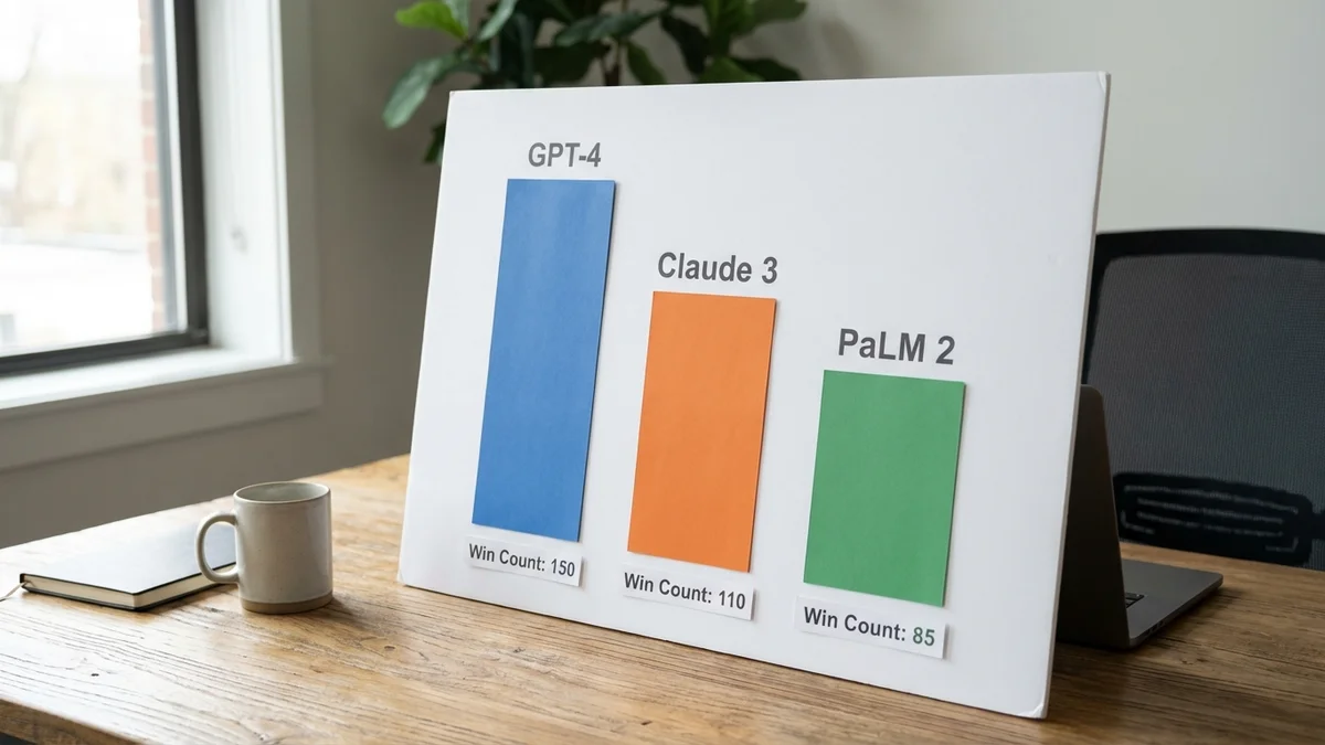 Bar chart showing Qwen 3.5 27B leading with 14 wins out of 30 questions in blind evaluation