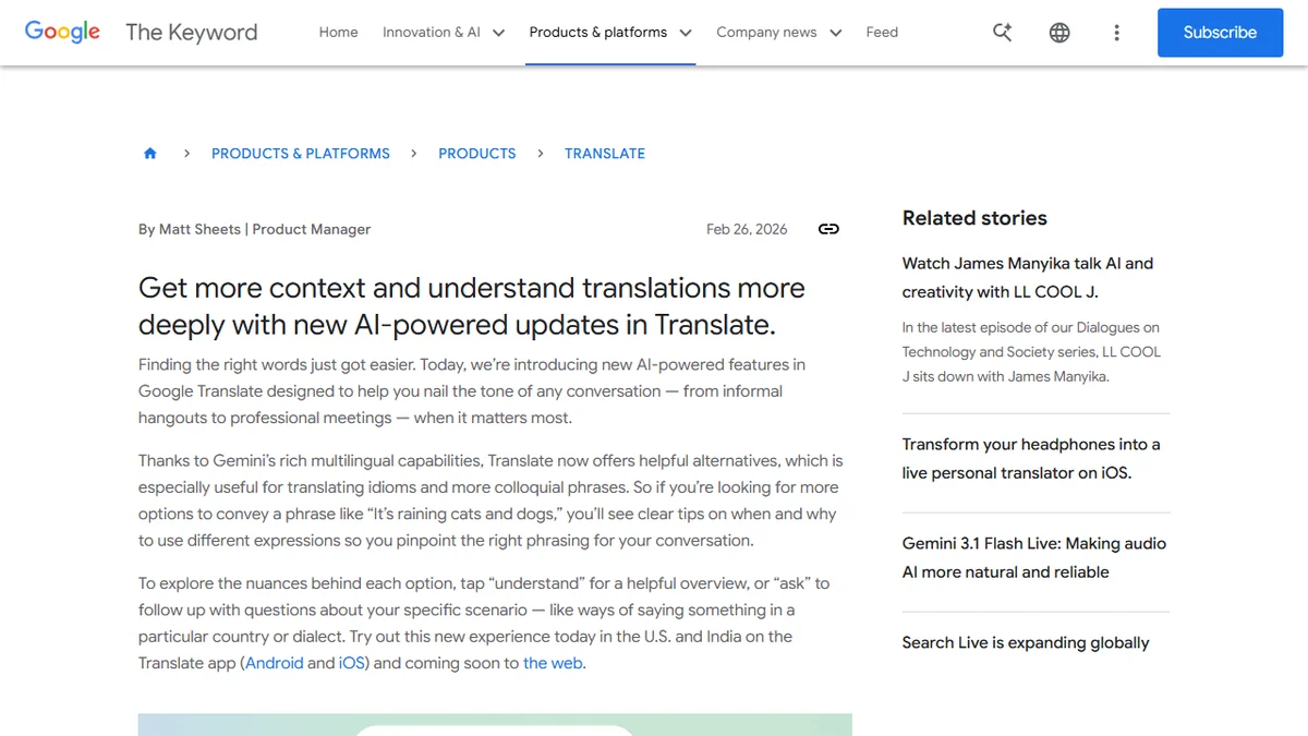 Google Translate alternatives and understand buttons interface on blog.google