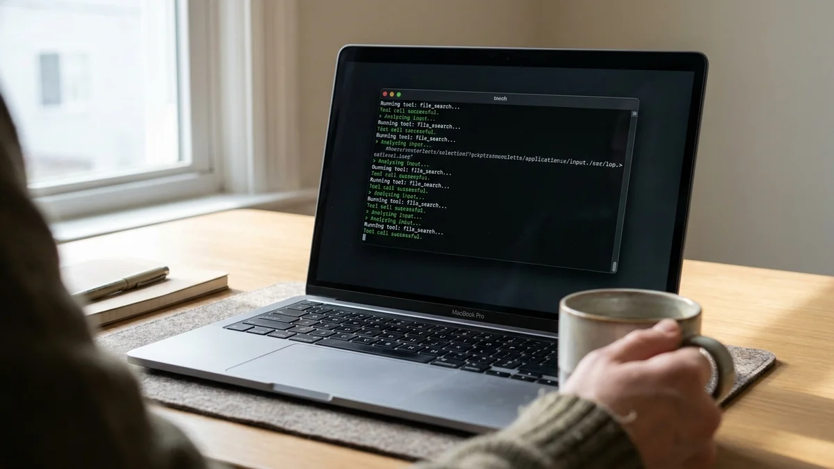 Terminal running autonomous coding agent with multi-step tool calls