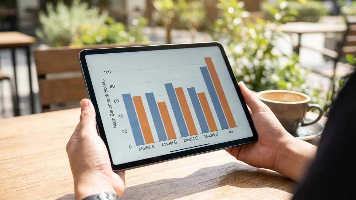 Grouped bar chart comparing MATH and GPQA Diamond scores across five AI models