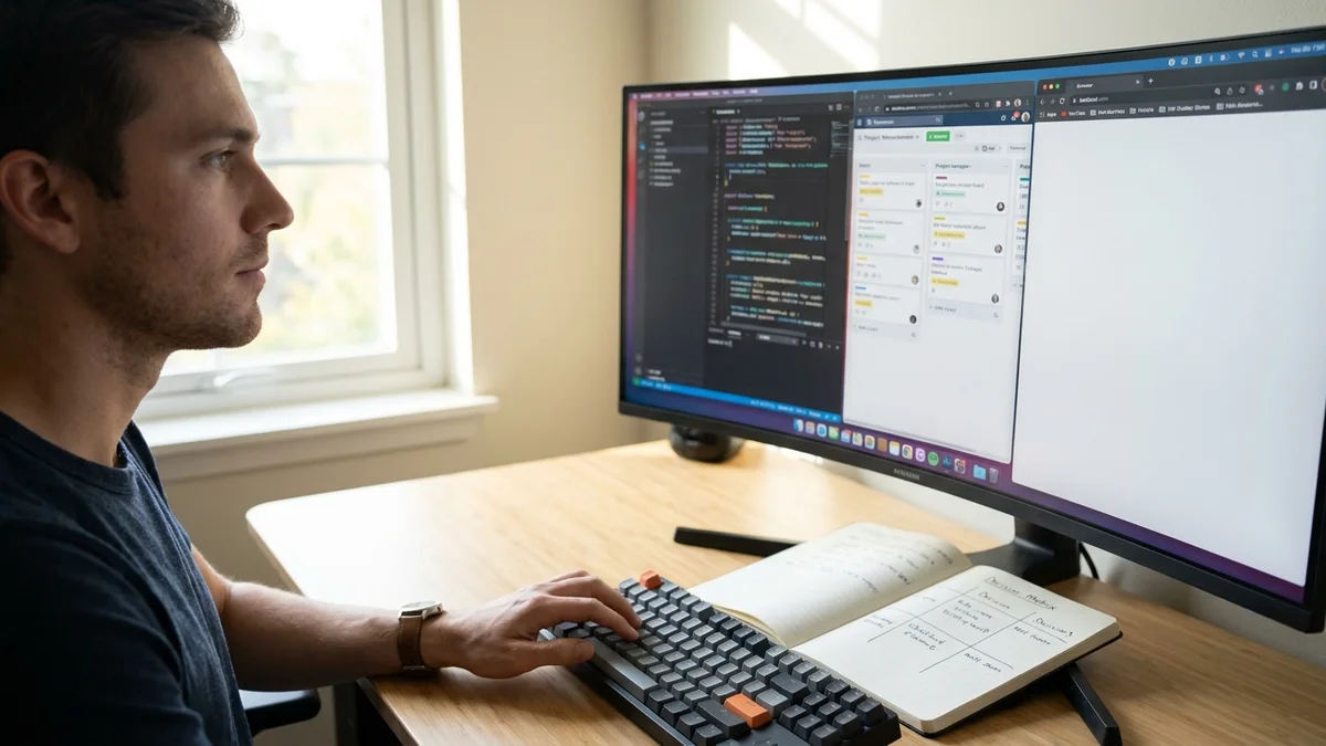 Developer comparing three local LLM applications on a monitor at their desk