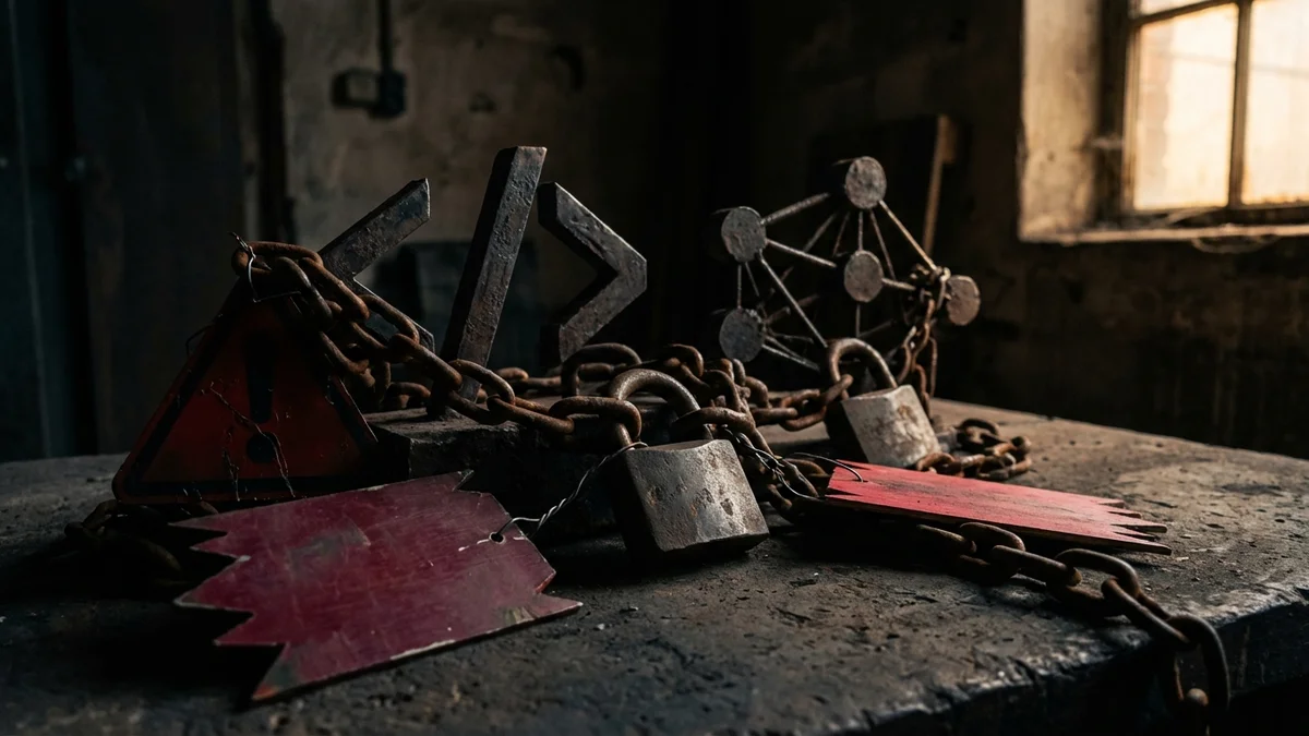 Chains and padlocks wrapping around glowing AI code symbols representing Nvidia Nemotron's original restrictive license terms