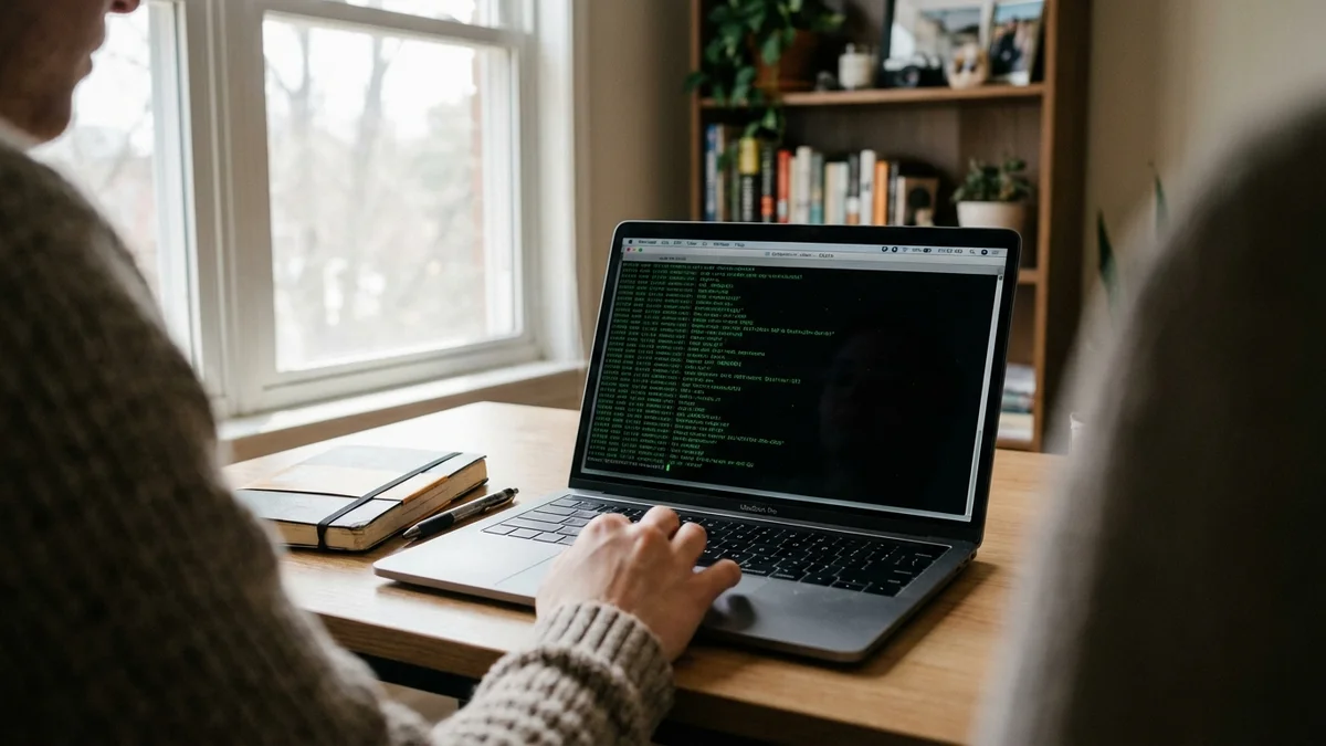 Developer at laptop choosing between local LLM inference tools