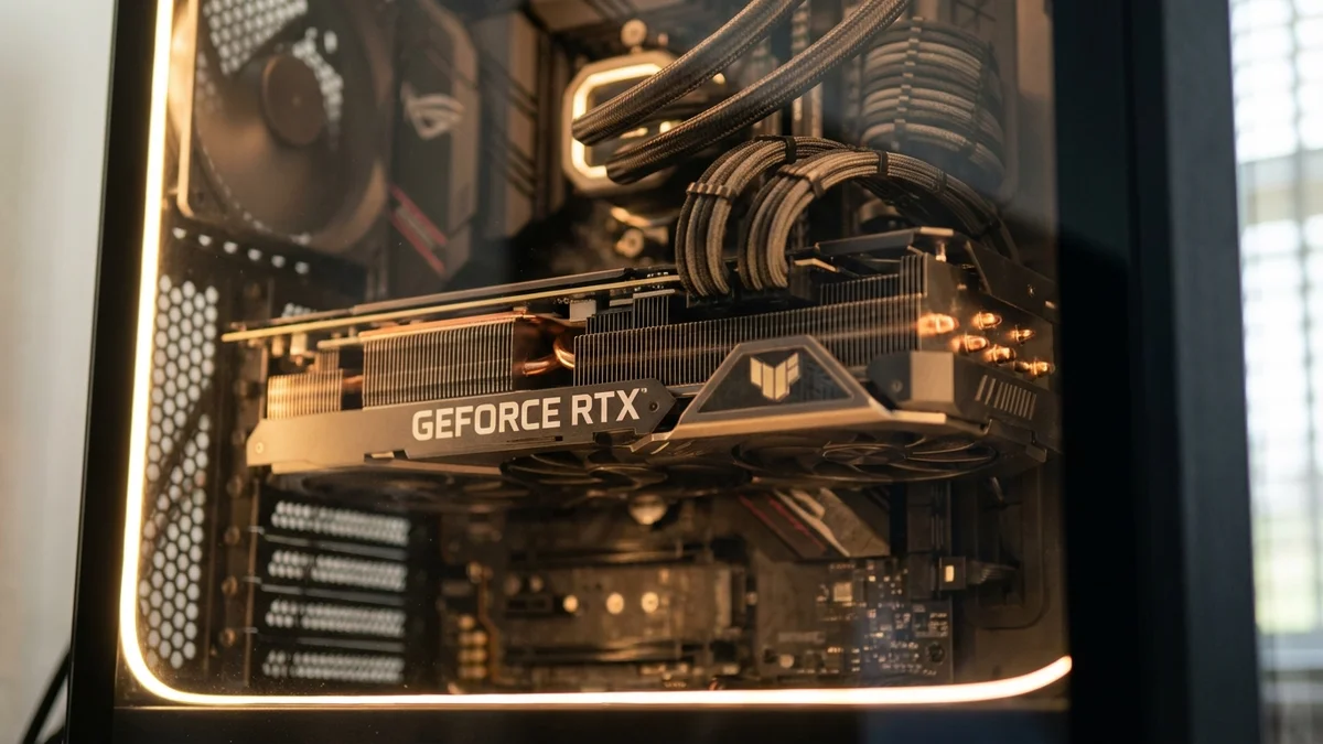 NVIDIA graphics card installed in desktop PC for local LLM inference