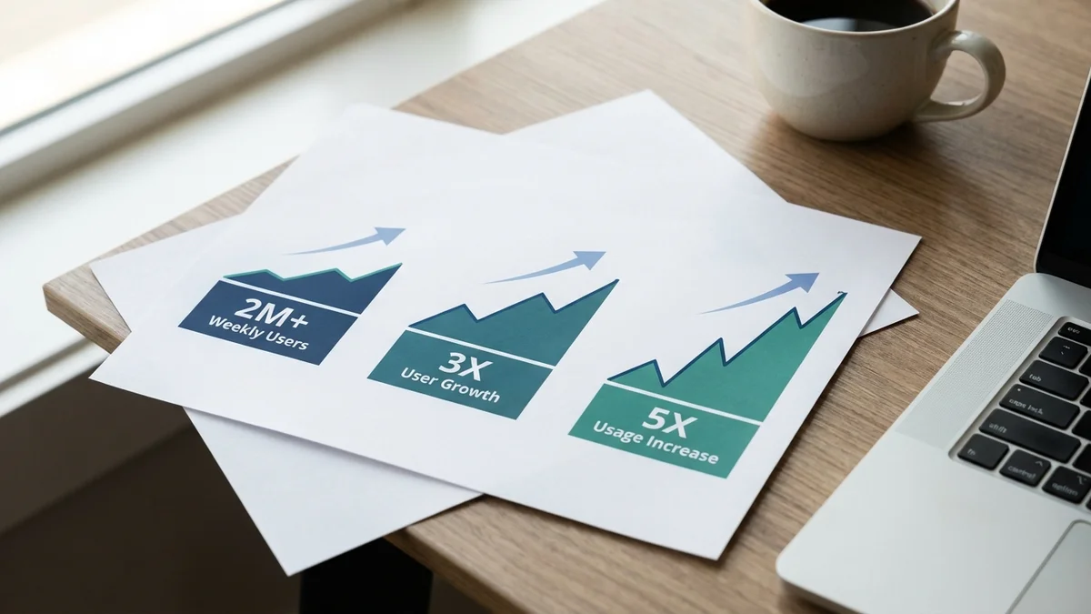 Chart showing OpenAI Codex 2M weekly users and 5x usage growth