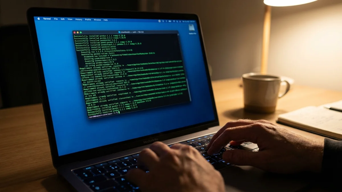 MacBook terminal running Python developer tools with package commands
