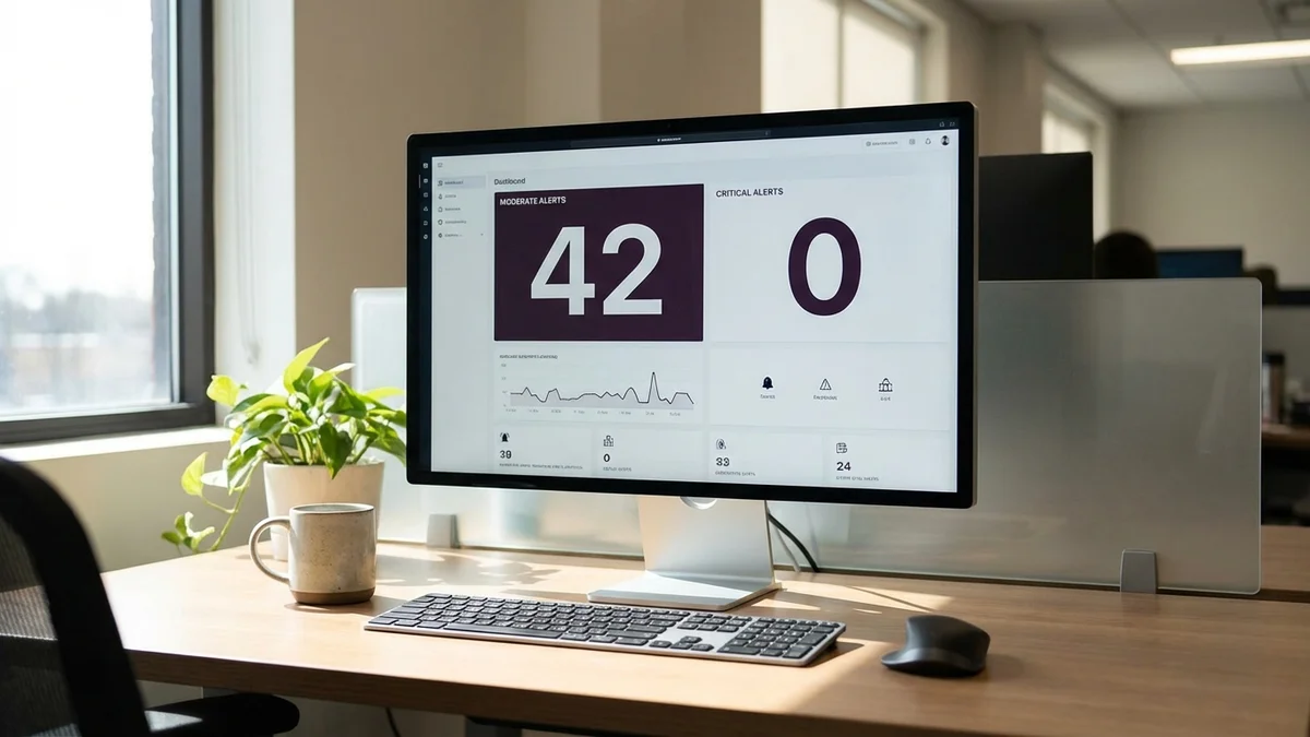 Chart showing approximately 1000 moderate alerts and zero critical severity alerts