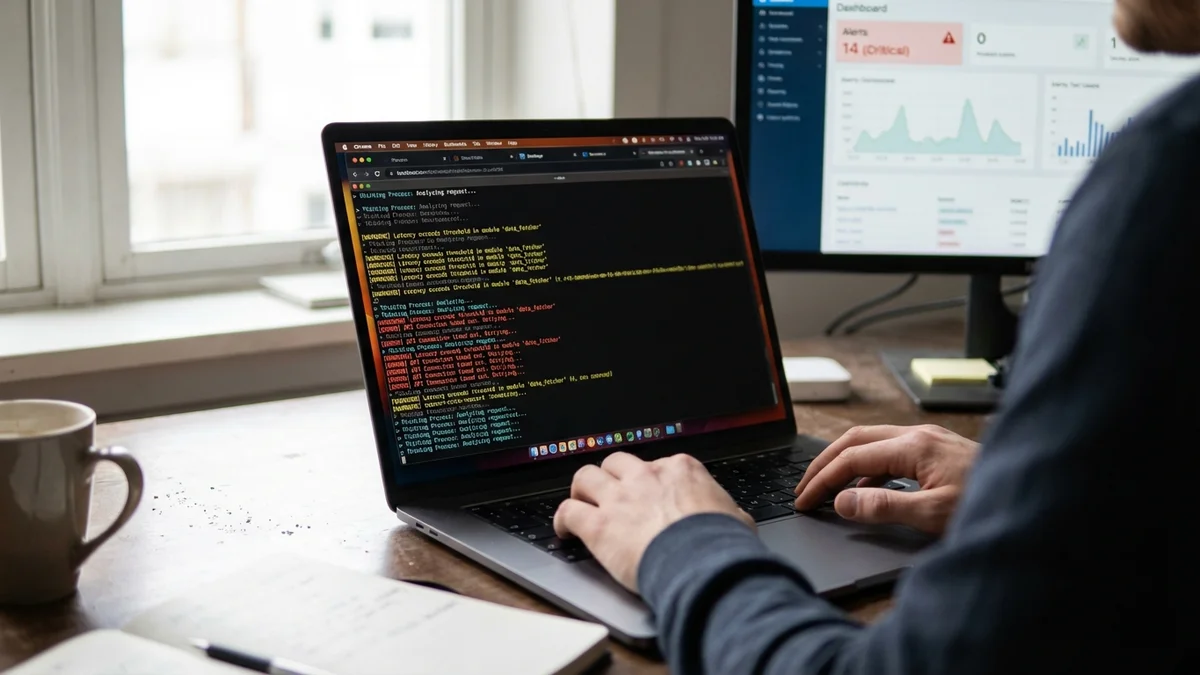 Developer reviewing AI chain-of-thought reasoning flagged with warning highlights