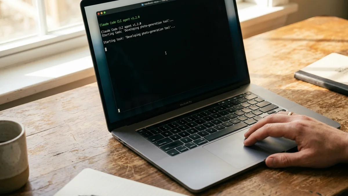 Terminal window on a MacBook showing an AI coding agent in action
