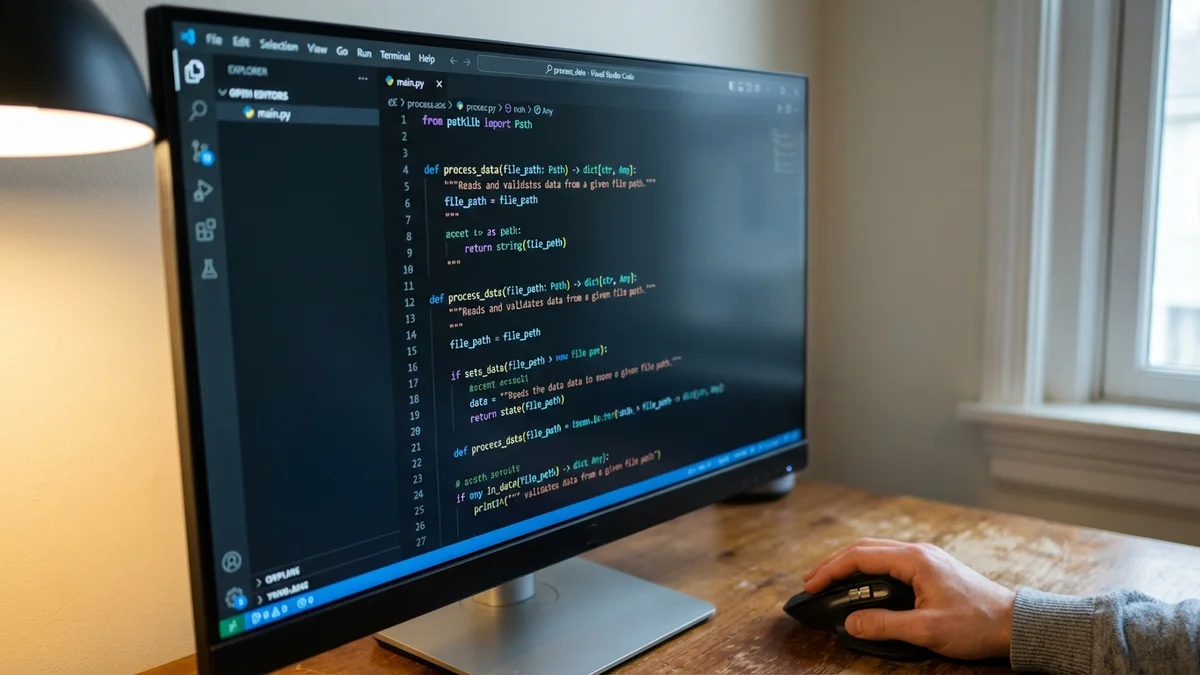 Monitor displaying clean Python code with type hints and proper structure
