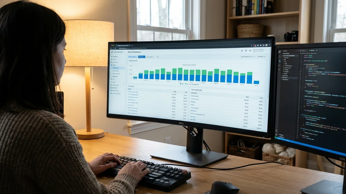 Developer analyzing AI infrastructure costs on cloud billing dashboard
