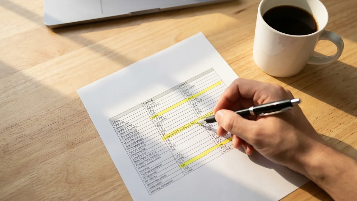 Printed comparison chart of RAG and fine-tuning factors on desk