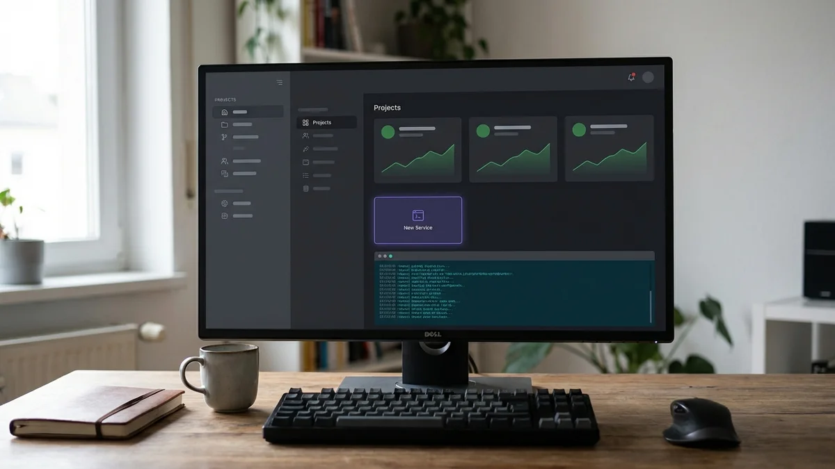 Screenshot of Railway's developer dashboard showing a clean dark-themed interface with active deployments