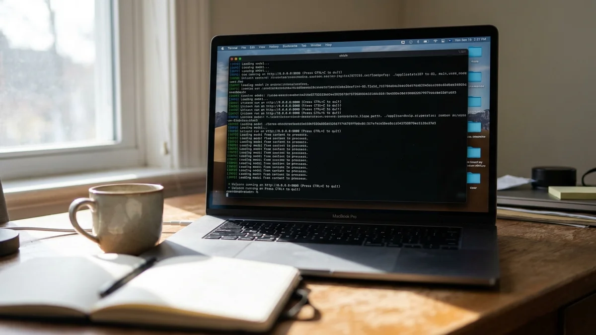 MacBook screen showing vLLM server startup logs in a terminal