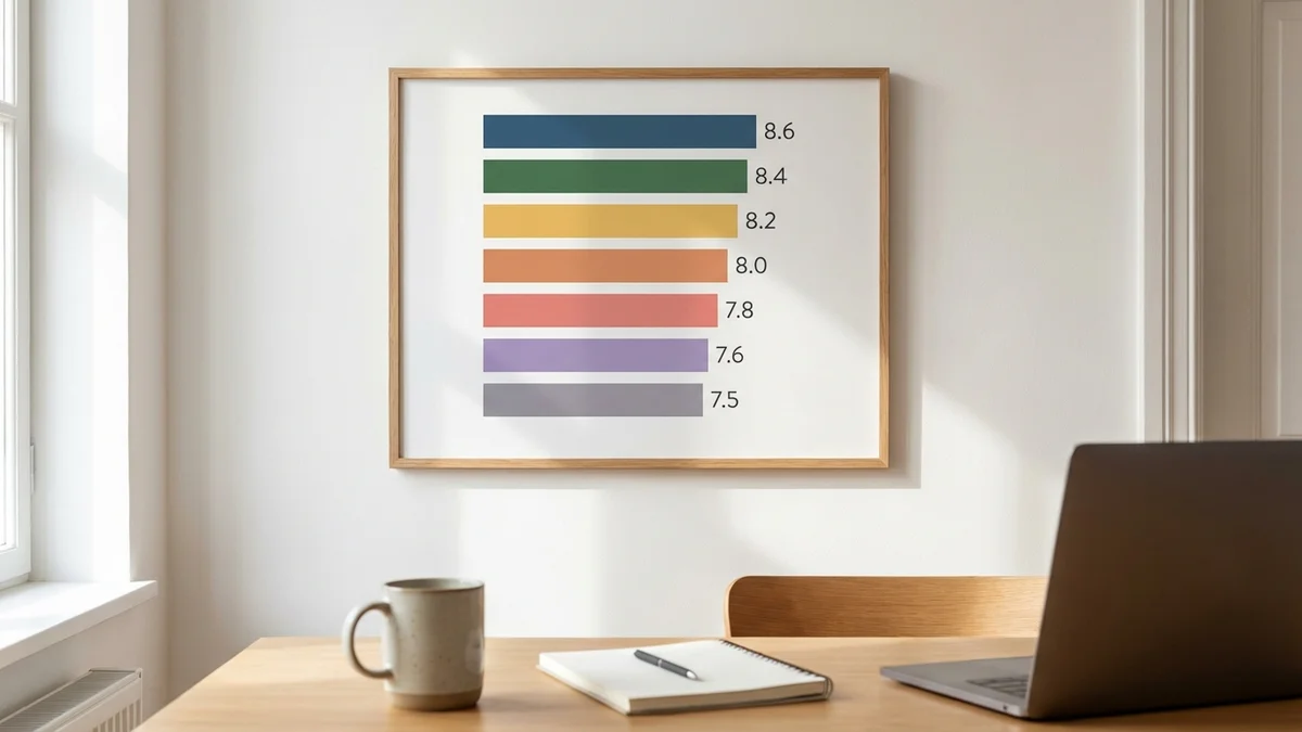 Bar chart comparing seven AI video generator ratings in 2026