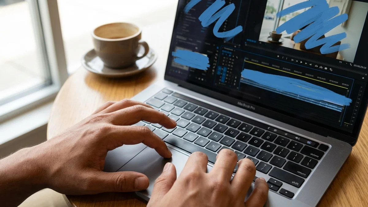 Creator using Runway Motion Brush feature on a MacBook Pro