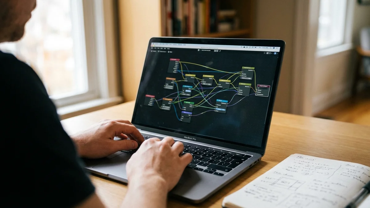 ComfyUI node-based interface displayed on a laptop screen